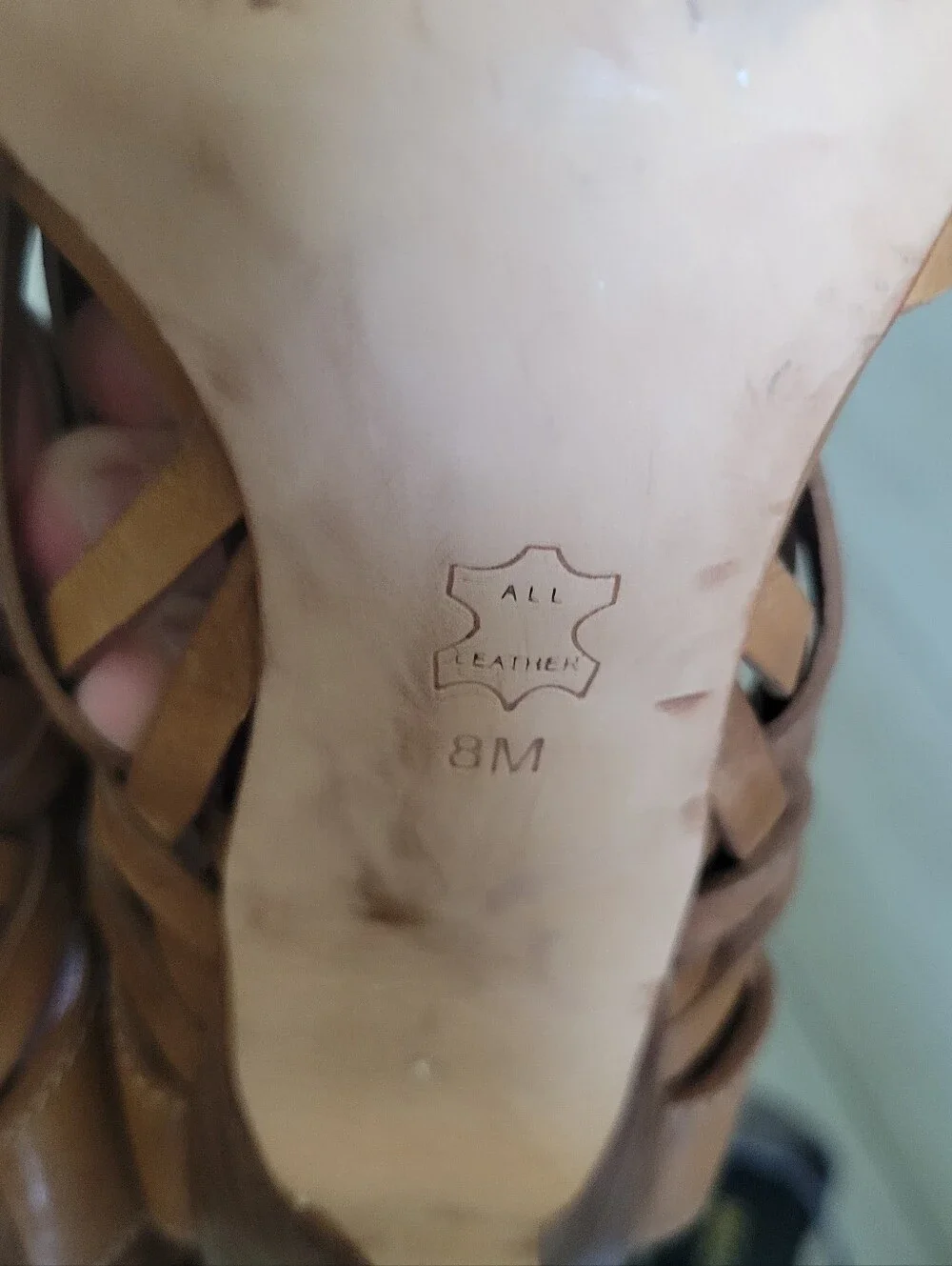 Tory Burch Tan Leather Logo High Heel Sandals with Gold Emblem Size 8